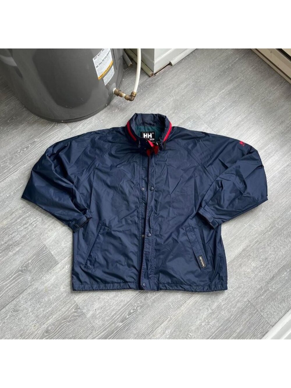 Navy Blue / Red Helly Hansen Zip-Up Windbreaker Jacket W/ Packable Hood